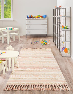 Baby Pink 6' 1 x 9' Mesa Rectangle Area Rug 100% Wool Geometric All Natural Carpet for Living, Dining, Office, Bedrooms, Dorms, Kitchens for Sale at Rug Engine