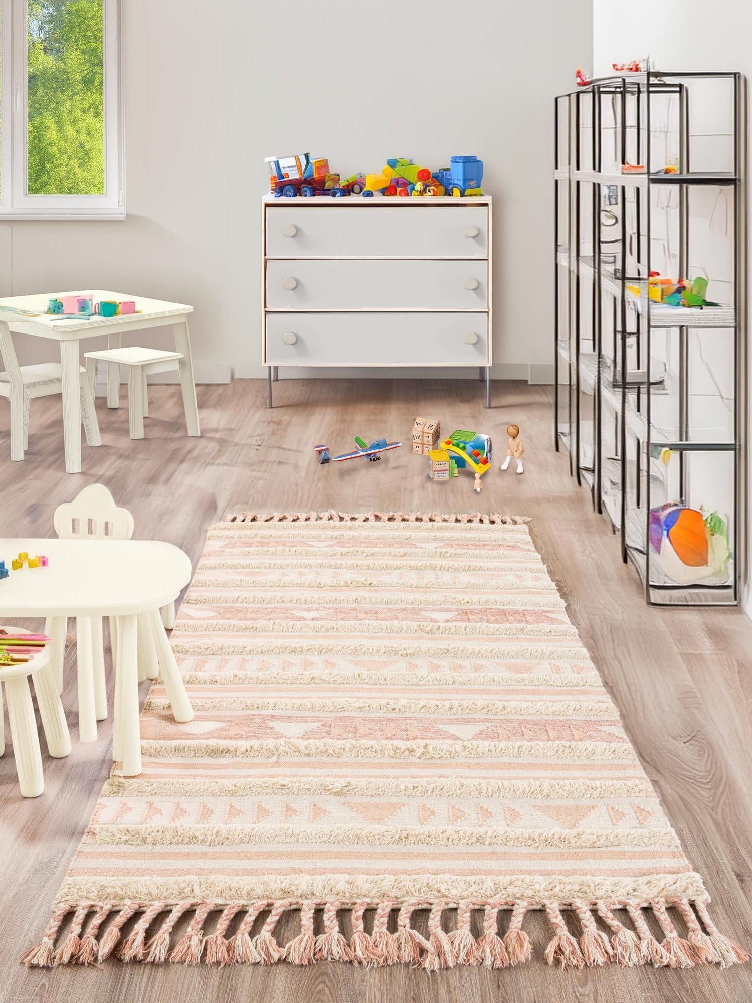 Baby Pink 3' 3 x 5' 1 Mesa Rectangle Area Rug 100% Wool Geometric All Natural Carpet for Living, Dining, Office, Bedrooms, Dorms, Kitchens for Sale at Rug Engine