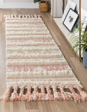 Baby Pink 2' 2 x 8' 2 Mesa Runner Area Rug 100% Wool Geometric All Natural Carpet for Living, Dining, Office, Bedrooms, Dorms, Kitchens for Sale at Rug Engine
