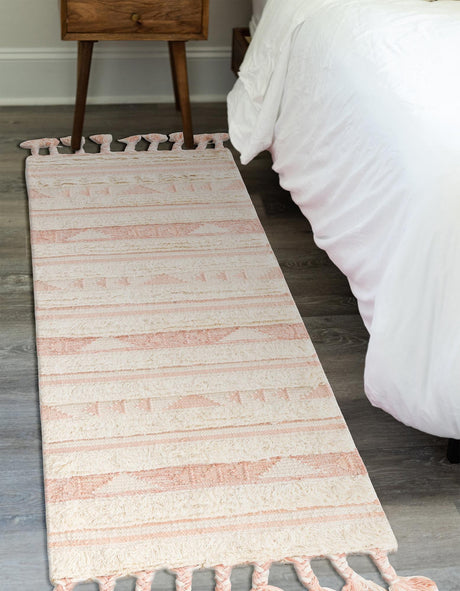 Baby Pink 2' 2 x 8' 2 Mesa Runner Area Rug 100% Wool Geometric All Natural Carpet for Living, Dining, Office, Bedrooms, Dorms, Kitchens for Sale at Rug Engine