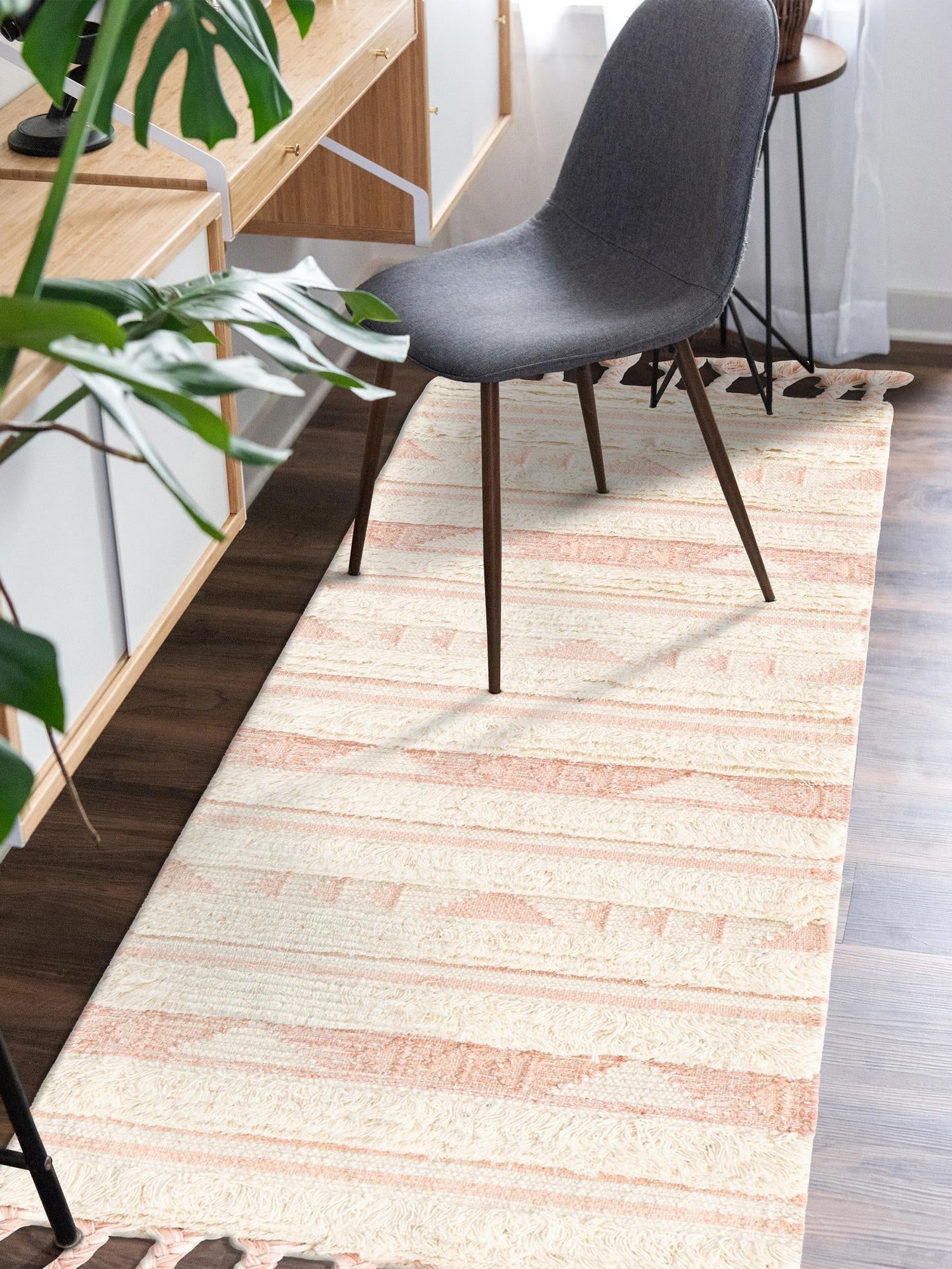 Baby Pink 2' 2 x 6' 1 Mesa Runner Area Rug 100% Wool Geometric All Natural Carpet for Living, Dining, Office, Bedrooms, Dorms, Kitchens for Sale at Rug Engine
