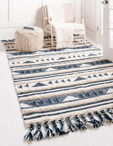 Navy Blue 9' x 12' Mesa Rectangle Area Rug 100% Wool Geometric All Natural Carpet for Living, Dining, Office, Bedrooms, Dorms, Kitchens for Sale at Rug Engine