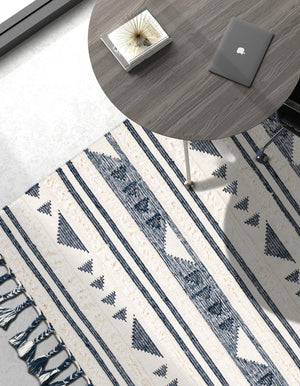 Navy Blue 8' x 10' Mesa Rectangle Area Rug 100% Wool Geometric All Natural Carpet for Living, Dining, Office, Bedrooms, Dorms, Kitchens for Sale at Rug Engine
