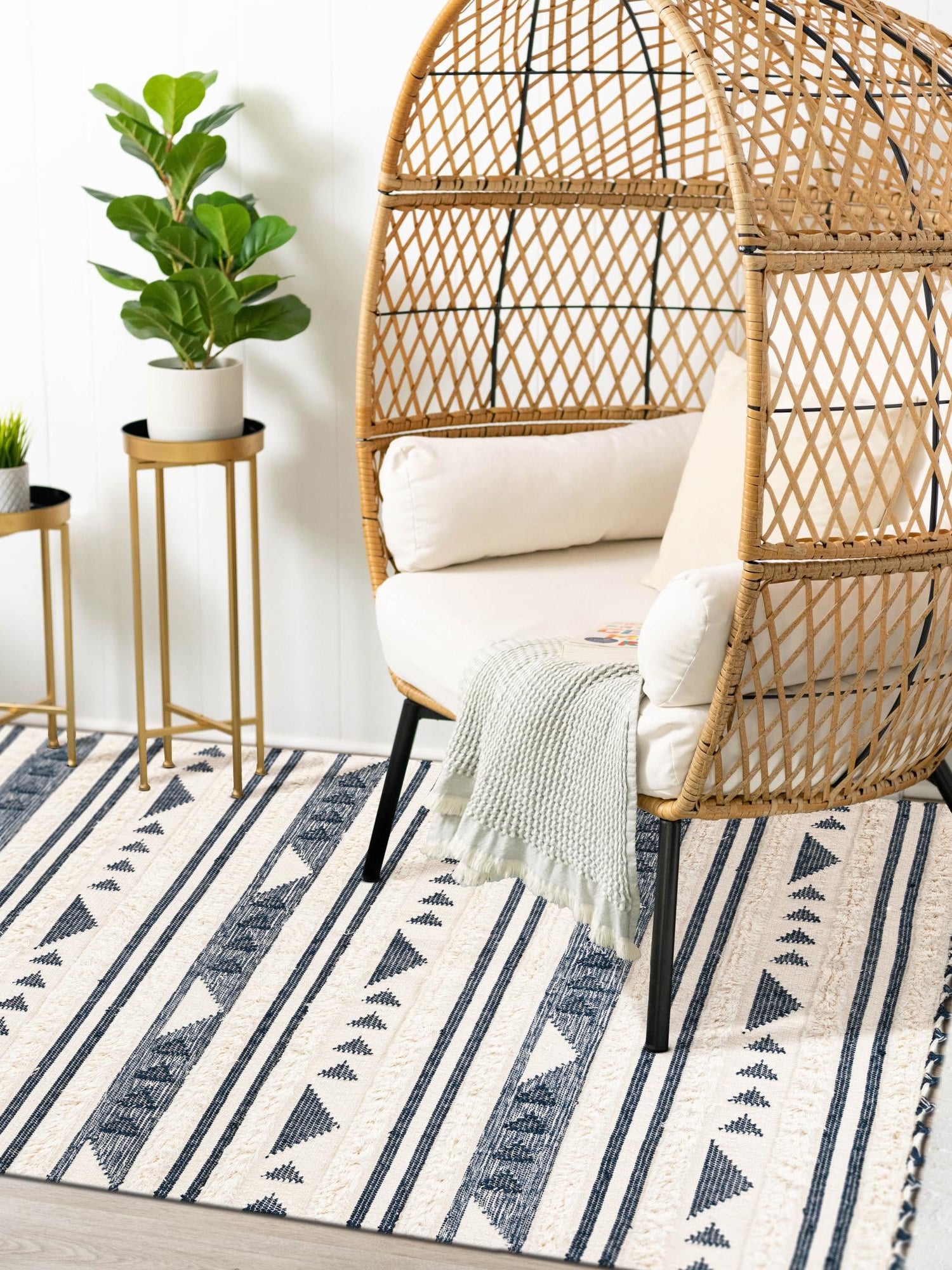 Navy Blue 5' 1 x 8' Mesa Rectangle Area Rug 100% Wool Geometric All Natural Carpet for Living, Dining, Office, Bedrooms, Dorms, Kitchens for Sale at Rug Engine