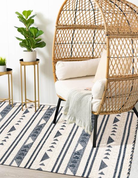 Navy Blue 5' 1 x 8' Mesa Rectangle Area Rug 100% Wool Geometric All Natural Carpet for Living, Dining, Office, Bedrooms, Dorms, Kitchens for Sale at Rug Engine