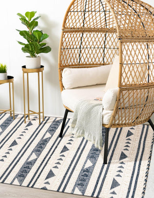 Navy Blue 4' 1 x 6' 1 Mesa Rectangle Area Rug 100% Wool Geometric All Natural Carpet for Living, Dining, Office, Bedrooms, Dorms, Kitchens for Sale at Rug Engine
