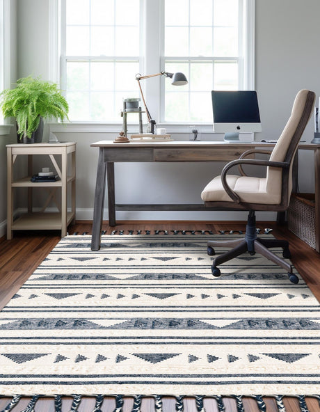 Navy Blue 9' x 12' Mesa Rectangle Area Rug 100% Wool Geometric All Natural Carpet for Living, Dining, Office, Bedrooms, Dorms, Kitchens for Sale at Rug Engine