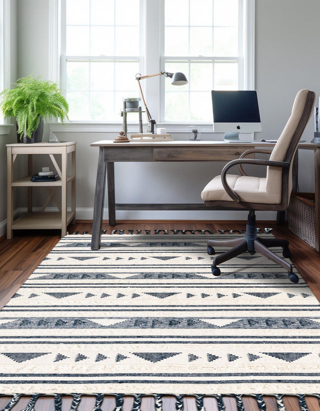 Navy Blue 4' 1 x 6' 1 Mesa Rectangle Area Rug 100% Wool Geometric All Natural Carpet for Living, Dining, Office, Bedrooms, Dorms, Kitchens for Sale at Rug Engine