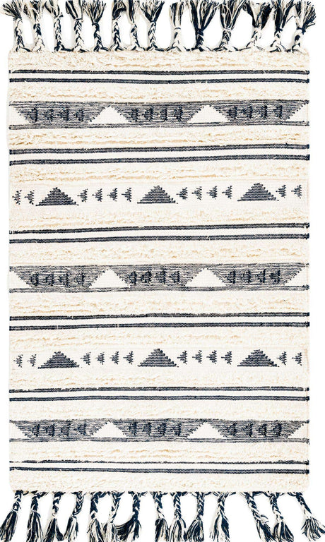 Navy Blue 4' 1 x 6' 1 Mesa Rectangle Area Rug 100% Wool Geometric All Natural Carpet for Living, Dining, Office, Bedrooms, Dorms, Kitchens for Sale at Rug Engine