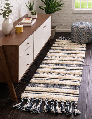 Navy Blue 2' 2 x 8' 2 Mesa Runner Area Rug 100% Wool Geometric All Natural Carpet for Living, Dining, Office, Bedrooms, Dorms, Kitchens for Sale at Rug Engine