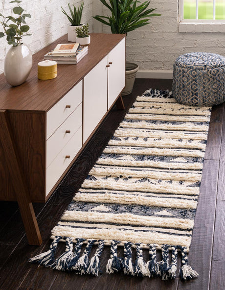 Navy Blue 2' 2 x 6' 1 Mesa Runner Area Rug 100% Wool Geometric All Natural Carpet for Living, Dining, Office, Bedrooms, Dorms, Kitchens for Sale at Rug Engine
