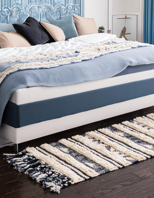 Navy Blue 2' 2 x 8' 2 Mesa Runner Area Rug 100% Wool Geometric All Natural Carpet for Living, Dining, Office, Bedrooms, Dorms, Kitchens for Sale at Rug Engine