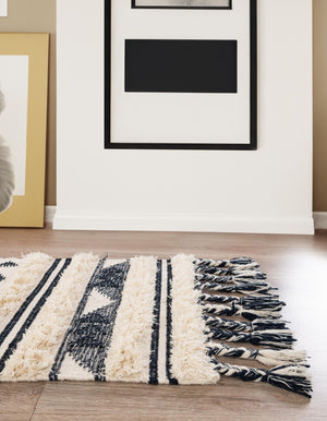 Navy Blue 2' 2 x 6' 1 Mesa Runner Area Rug 100% Wool Geometric All Natural Carpet for Living, Dining, Office, Bedrooms, Dorms, Kitchens for Sale at Rug Engine