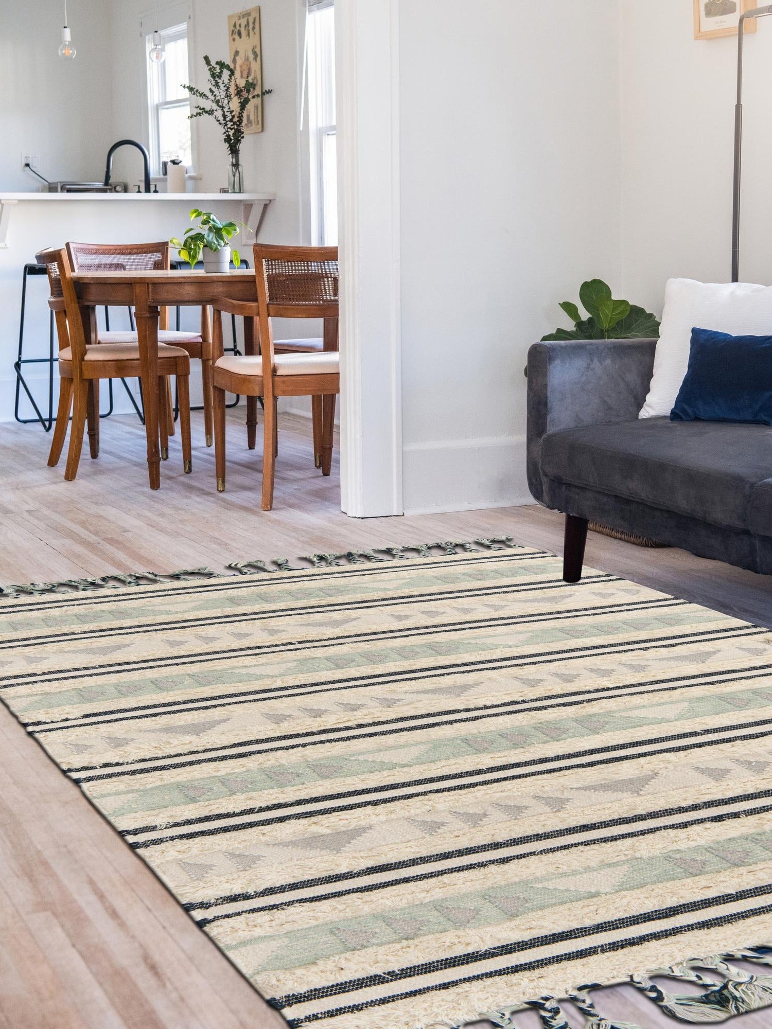 Aquamarine 6' 1 x 9' Mesa Rectangle Area Rug 100% Wool Geometric All Natural Carpet for Living, Dining, Office, Bedrooms, Dorms, Kitchens for Sale at Rug Engine