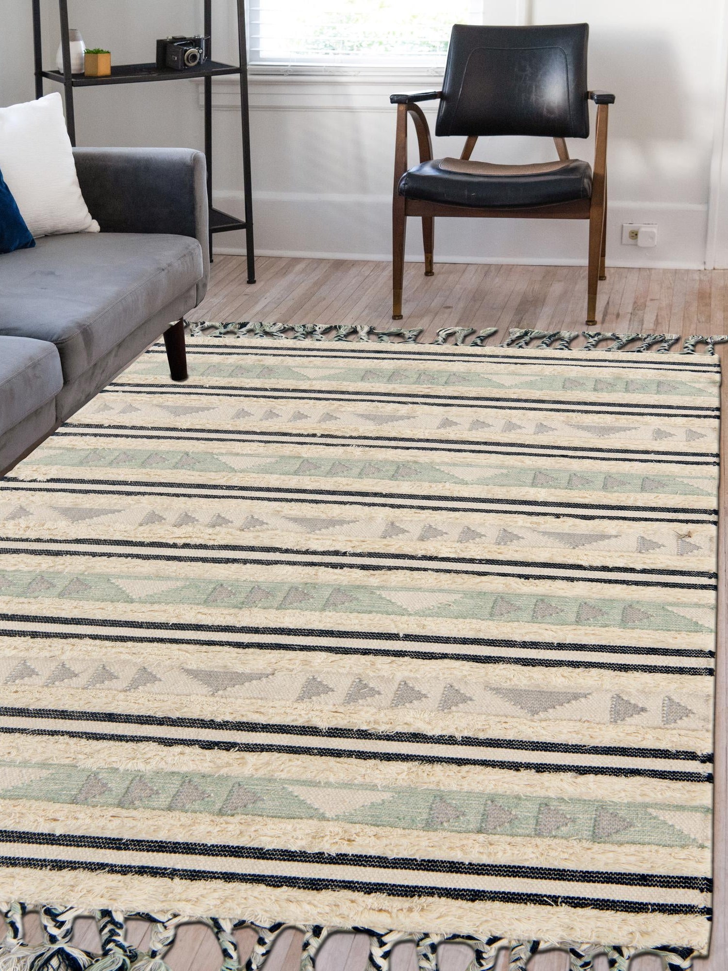 Aquamarine 5' 1 x 8' Mesa Rectangle Area Rug 100% Wool Geometric All Natural Carpet for Living, Dining, Office, Bedrooms, Dorms, Kitchens for Sale at Rug Engine