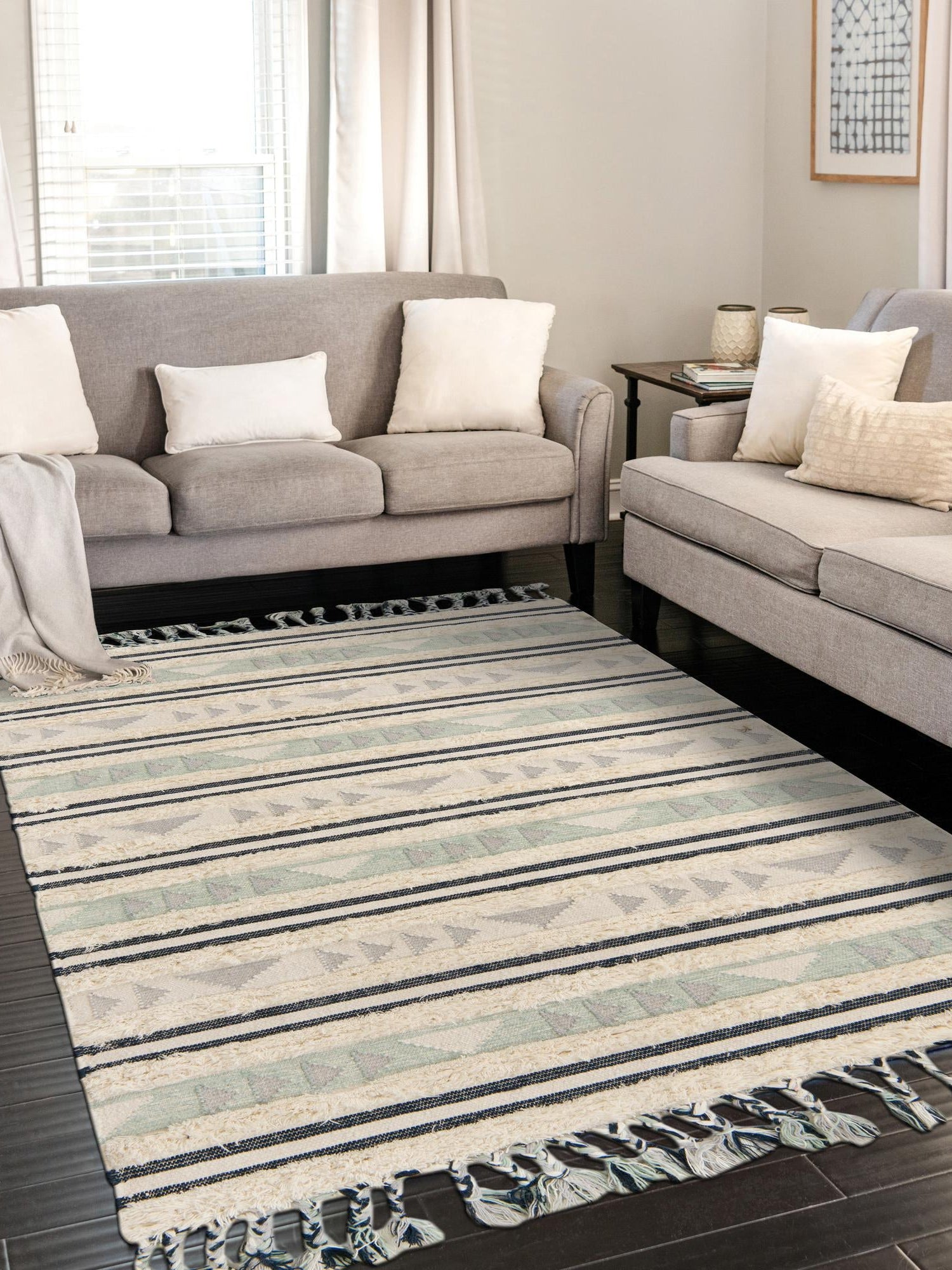 Aquamarine 4' 1 x 6' 1 Mesa Rectangle Area Rug 100% Wool Geometric All Natural Carpet for Living, Dining, Office, Bedrooms, Dorms, Kitchens for Sale at Rug Engine