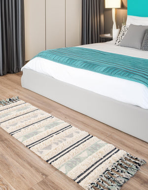 Aquamarine 2' 2 x 6' 1 Mesa Runner Area Rug 100% Wool Geometric All Natural Carpet for Living, Dining, Office, Bedrooms, Dorms, Kitchens for Sale at Rug Engine