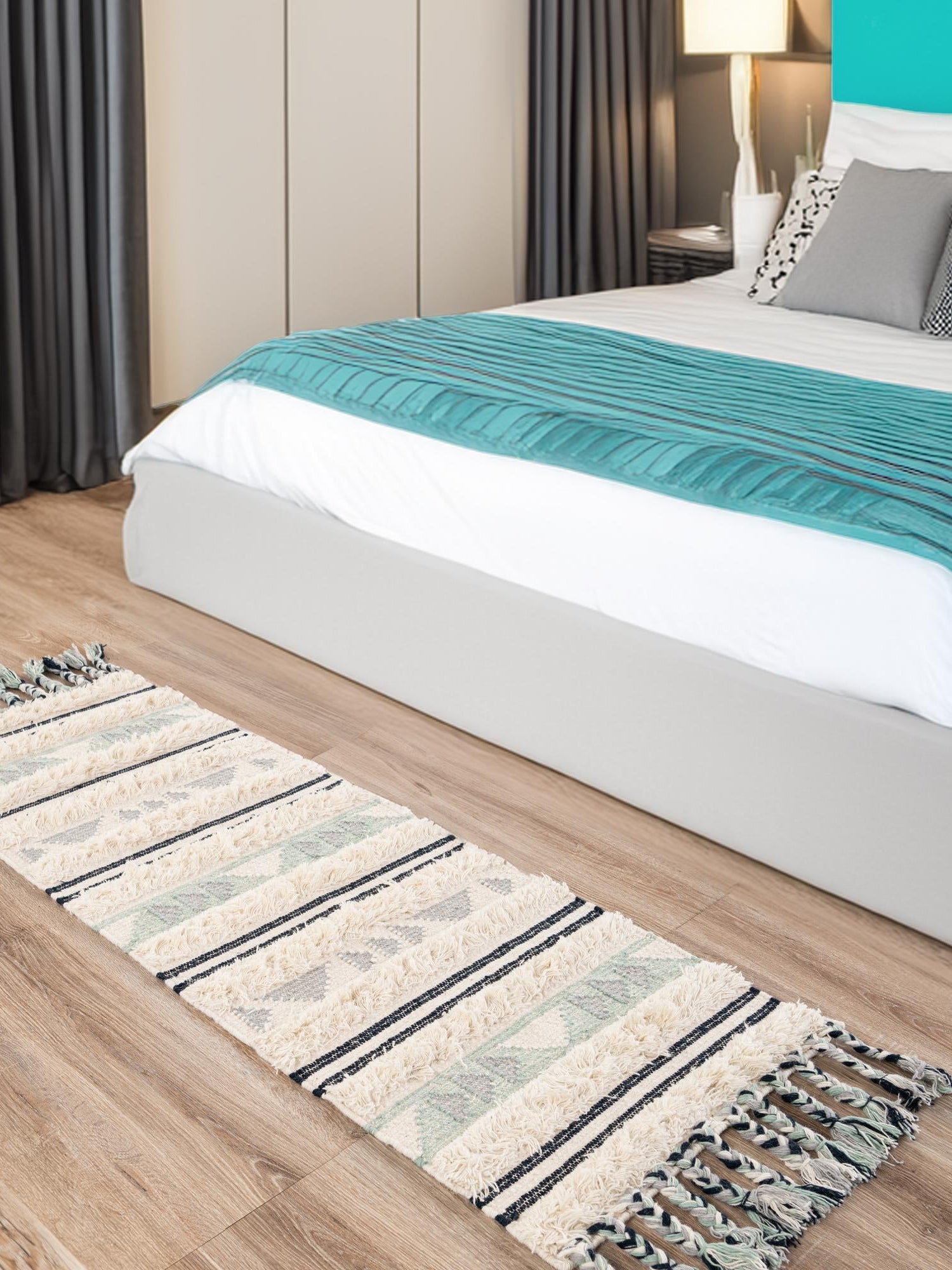 Aquamarine 2' 2 x 8' 2 Mesa Runner Area Rug 100% Wool Geometric All Natural Carpet for Living, Dining, Office, Bedrooms, Dorms, Kitchens for Sale at Rug Engine