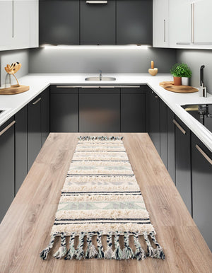 Aquamarine 2' 2 x 6' 1 Mesa Runner Area Rug 100% Wool Geometric All Natural Carpet for Living, Dining, Office, Bedrooms, Dorms, Kitchens for Sale at Rug Engine