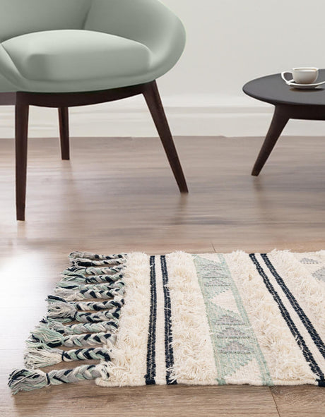 Aquamarine 2' 2 x 6' 1 Mesa Runner Area Rug 100% Wool Geometric All Natural Carpet for Living, Dining, Office, Bedrooms, Dorms, Kitchens for Sale at Rug Engine