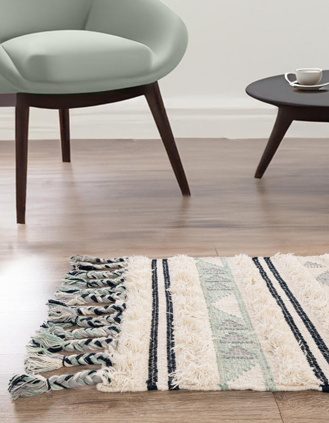 Aquamarine 2' 2 x 6' 1 Mesa Runner Area Rug 100% Wool Geometric All Natural Carpet for Living, Dining, Office, Bedrooms, Dorms, Kitchens for Sale at Rug Engine