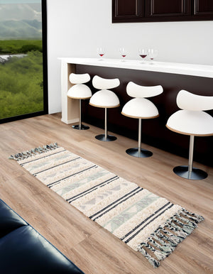 Aquamarine 2' 2 x 6' 1 Mesa Runner Area Rug 100% Wool Geometric All Natural Carpet for Living, Dining, Office, Bedrooms, Dorms, Kitchens for Sale at Rug Engine