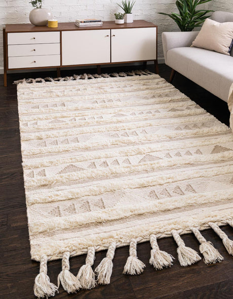 Ivory 9' x 12' Mesa Rectangle Area Rug 100% Wool Geometric All Natural Carpet for Living, Dining, Office, Bedrooms, Dorms, Kitchens for Sale at Rug Engine