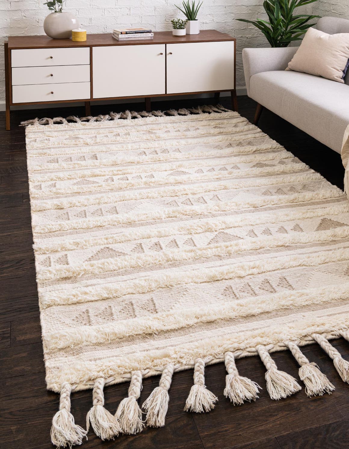 Ivory 8' x 11' Mesa Rectangle Area Rug 100% Wool Geometric All Natural Carpet for Living, Dining, Office, Bedrooms, Dorms, Kitchens for Sale at Rug Engine