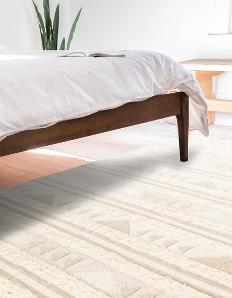 Ivory 2' x 3' 1 Mesa Rectangle Area Rug 100% Wool Geometric All Natural Carpet for Living, Dining, Office, Bedrooms, Dorms, Kitchens for Sale at Rug Engine