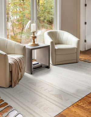 Ivory 4' 1 x 6' 1 Mesa Rectangle Area Rug 100% Wool Geometric All Natural Carpet for Living, Dining, Office, Bedrooms, Dorms, Kitchens for Sale at Rug Engine