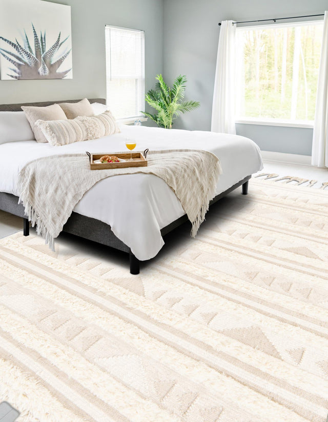 Ivory 5' 1 x 8' Mesa Rectangle Area Rug 100% Wool Geometric All Natural Carpet for Living, Dining, Office, Bedrooms, Dorms, Kitchens for Sale at Rug Engine