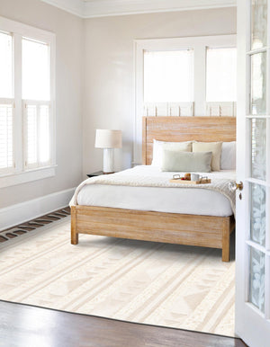 Ivory 5' 1 x 8' Mesa Rectangle Area Rug 100% Wool Geometric All Natural Carpet for Living, Dining, Office, Bedrooms, Dorms, Kitchens for Sale at Rug Engine