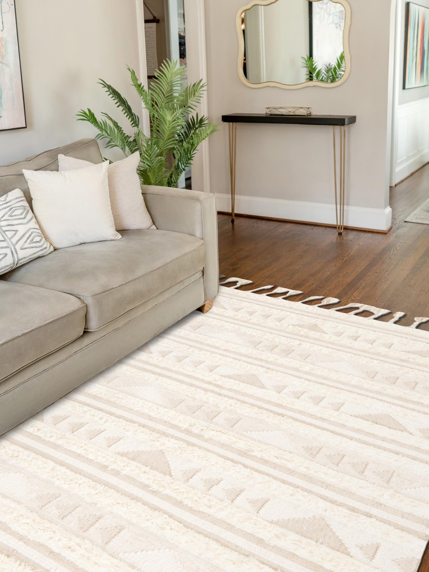 Ivory 8' x 11' Mesa Rectangle Area Rug 100% Wool Geometric All Natural Carpet for Living, Dining, Office, Bedrooms, Dorms, Kitchens for Sale at Rug Engine