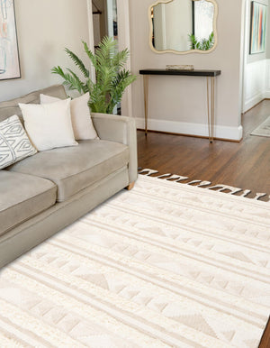 Ivory 8' x 11' Mesa Rectangle Area Rug 100% Wool Geometric All Natural Carpet for Living, Dining, Office, Bedrooms, Dorms, Kitchens for Sale at Rug Engine