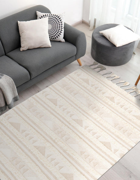Ivory 8' x 11' Mesa Rectangle Area Rug 100% Wool Geometric All Natural Carpet for Living, Dining, Office, Bedrooms, Dorms, Kitchens for Sale at Rug Engine