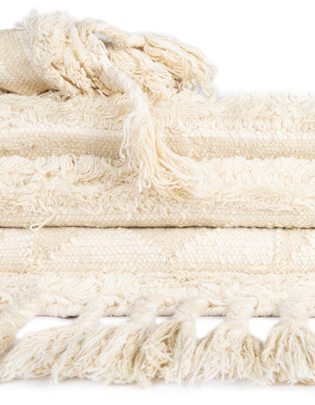 Ivory 4' 1 x 6' 1 Mesa Rectangle Area Rug 100% Wool Geometric All Natural Carpet for Living, Dining, Office, Bedrooms, Dorms, Kitchens for Sale at Rug Engine