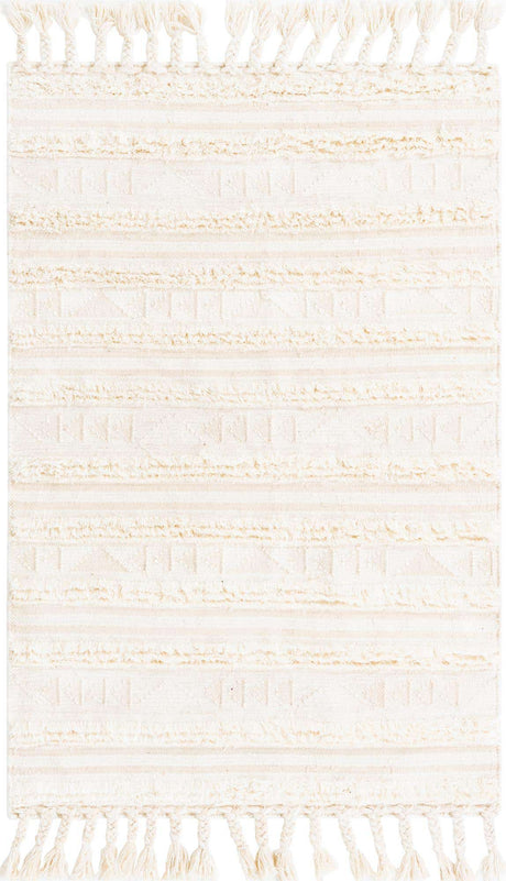 Ivory 4' 1 x 6' 1 Mesa Rectangle Area Rug 100% Wool Geometric All Natural Carpet for Living, Dining, Office, Bedrooms, Dorms, Kitchens for Sale at Rug Engine
