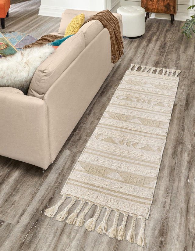 Ivory 2' 2 x 8' 2 Mesa Runner Area Rug 100% Wool Geometric All Natural Carpet for Living, Dining, Office, Bedrooms, Dorms, Kitchens for Sale at Rug Engine