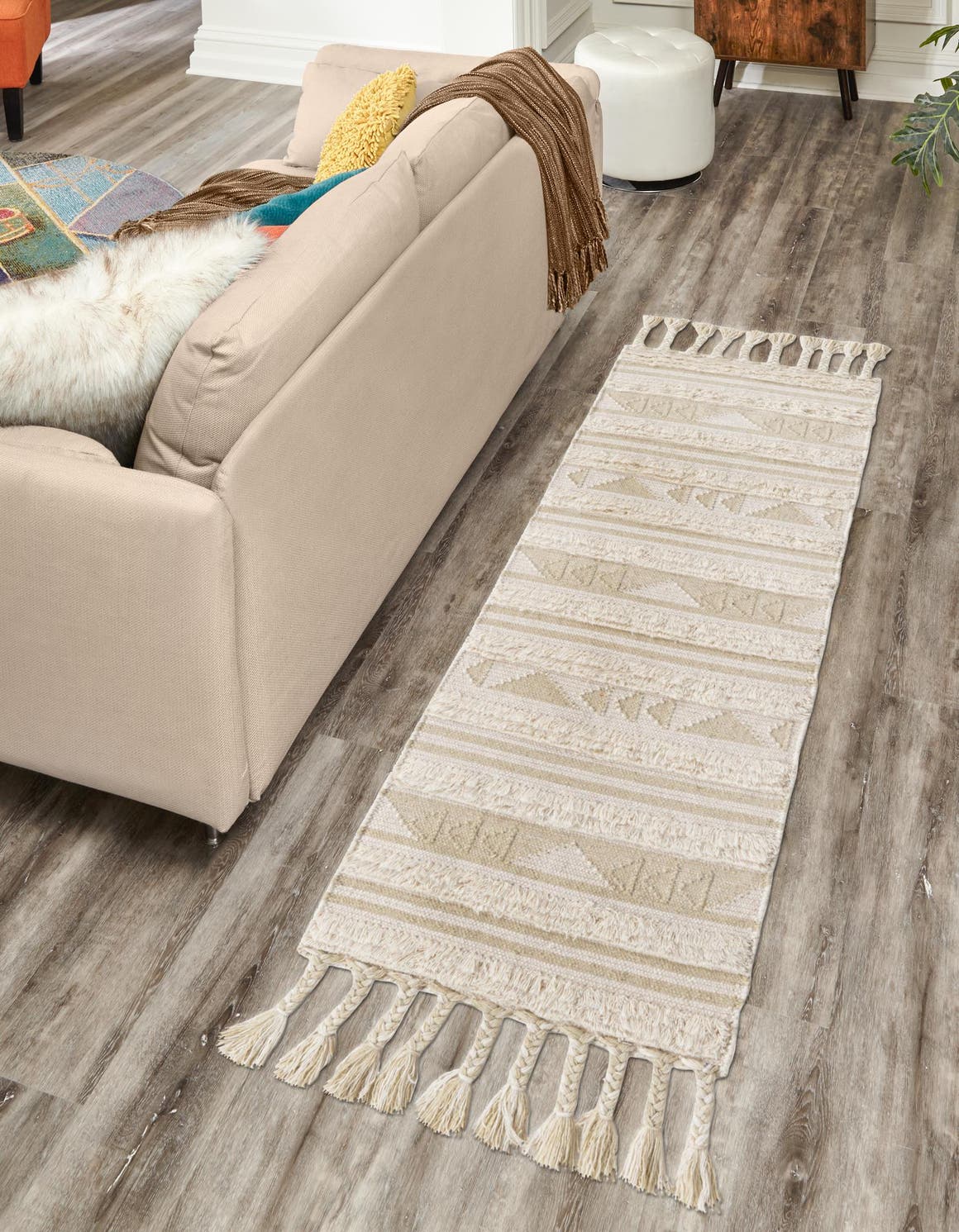Ivory 2' 2 x 6' 1 Mesa Runner Area Rug 100% Wool Geometric All Natural Carpet for Living, Dining, Office, Bedrooms, Dorms, Kitchens for Sale at Rug Engine