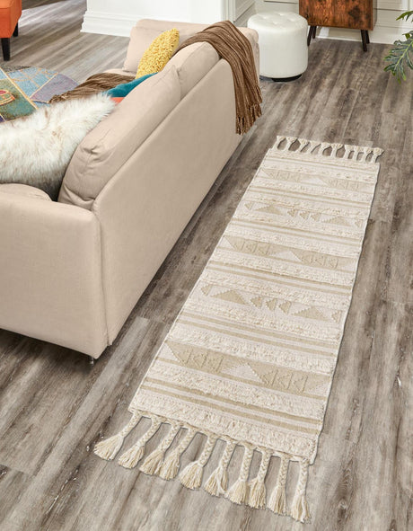 Ivory 2' 2 x 6' 1 Mesa Runner Area Rug 100% Wool Geometric All Natural Carpet for Living, Dining, Office, Bedrooms, Dorms, Kitchens for Sale at Rug Engine