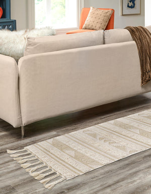 Ivory 2' 2 x 6' 1 Mesa Runner Area Rug 100% Wool Geometric All Natural Carpet for Living, Dining, Office, Bedrooms, Dorms, Kitchens for Sale at Rug Engine
