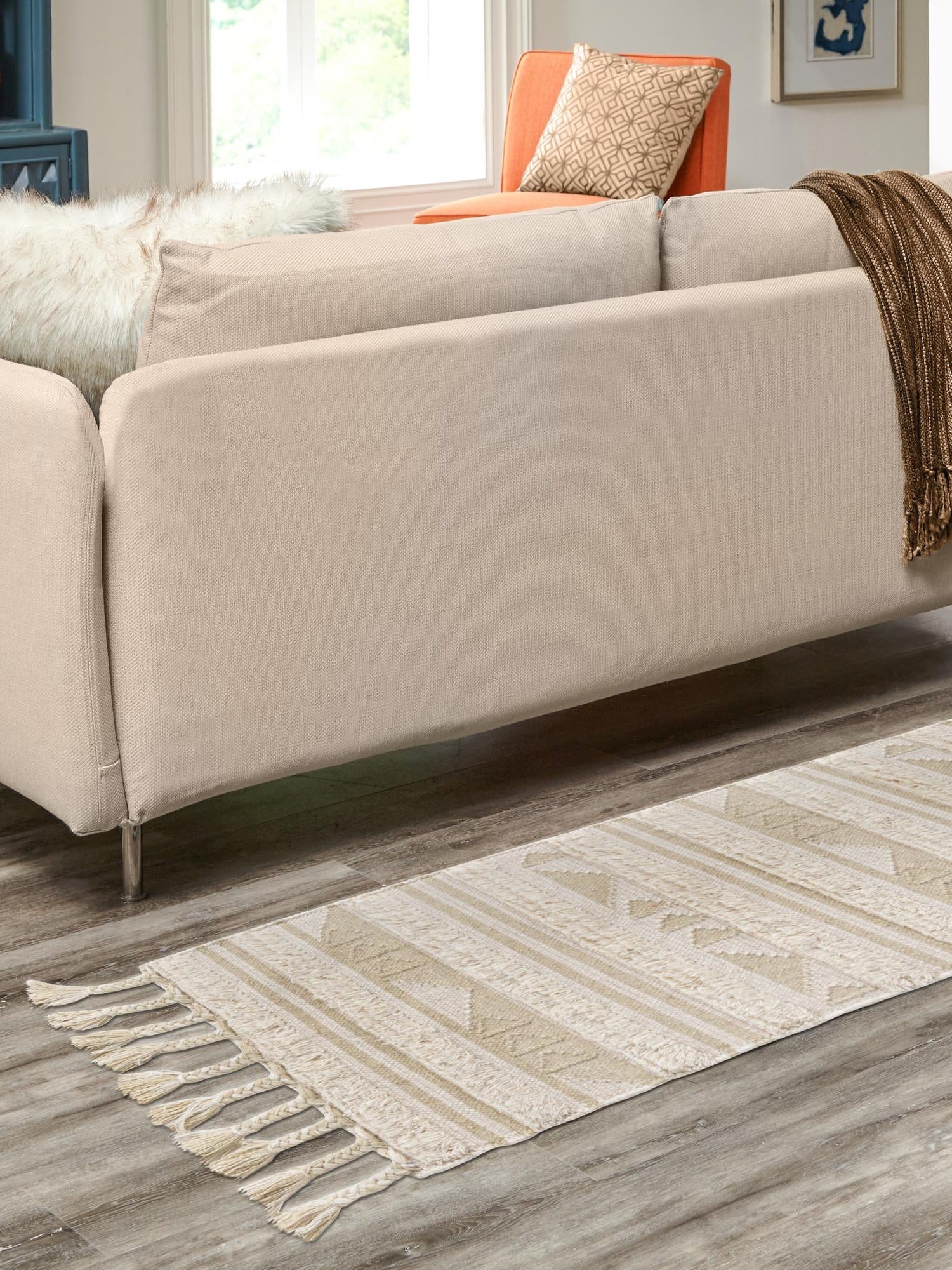 Ivory 2' 2 x 8' 2 Mesa Runner Area Rug 100% Wool Geometric All Natural Carpet for Living, Dining, Office, Bedrooms, Dorms, Kitchens for Sale at Rug Engine