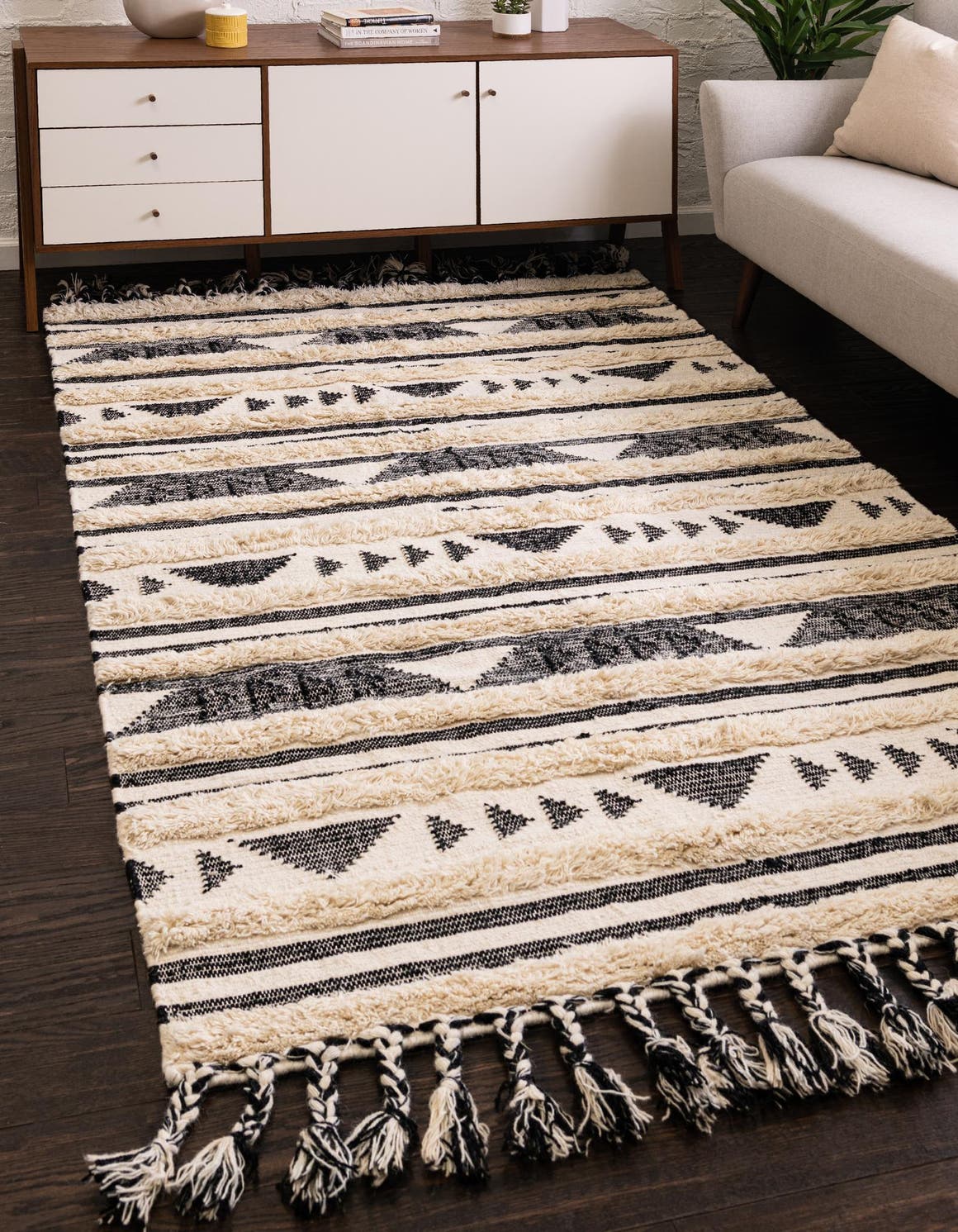 Charcoal 4' 1 x 6' 1 Mesa Rectangle Area Rug 100% Wool Geometric All Natural Carpet for Living, Dining, Office, Bedrooms, Dorms, Kitchens for Sale at Rug Engine