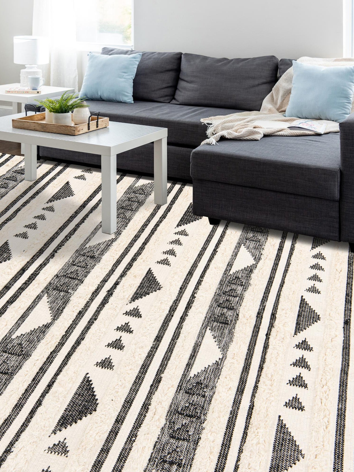 Charcoal 4' 1 x 6' 1 Mesa Rectangle Area Rug 100% Wool Geometric All Natural Carpet for Living, Dining, Office, Bedrooms, Dorms, Kitchens for Sale at Rug Engine