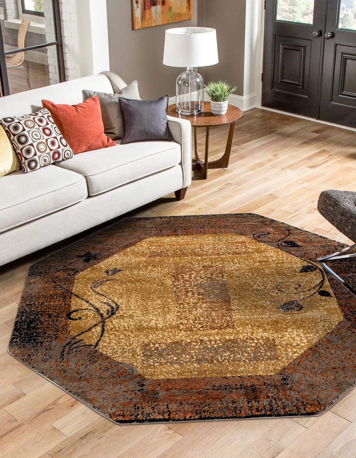Beige 7' 10 x 7' 10 Barista Octagon Area Rug 100% Polypropylene Abstract Modern Geometric Carpet for Living Room Dining Office Dorm Room Decor for Sale at Rug Engine
