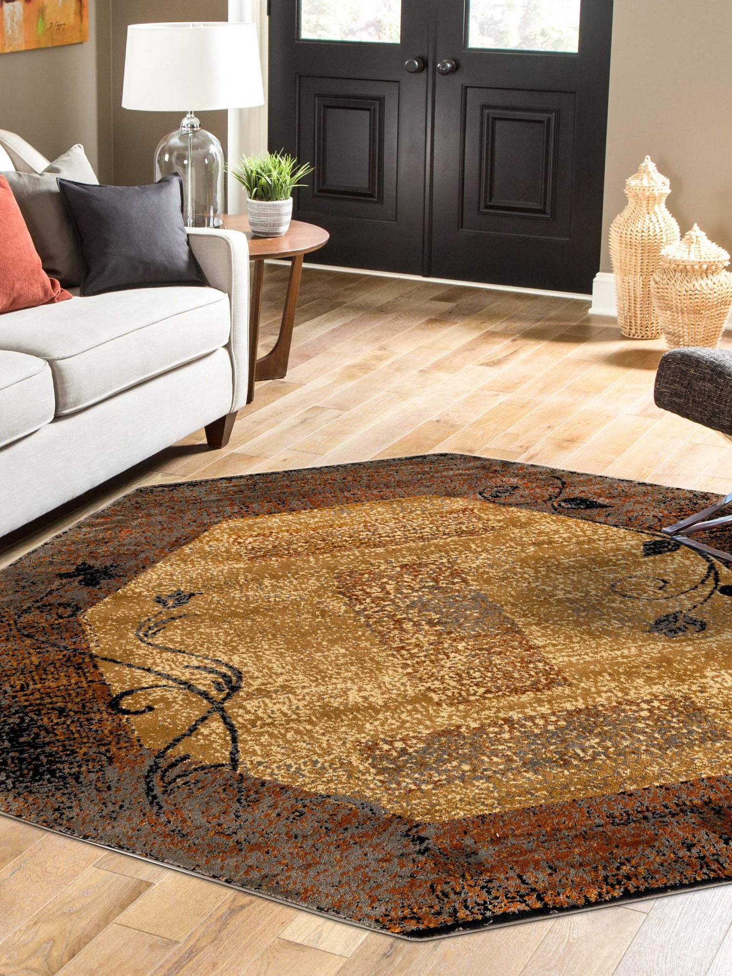 Beige 7' 10 x 7' 10 Barista Octagon Area Rug 100% Polypropylene Abstract Modern Geometric Carpet for Living Room Dining Office Dorm Room Decor for Sale at Rug Engine