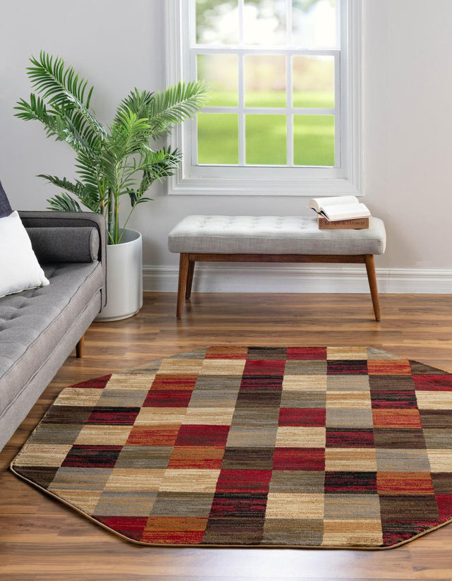 Multicolor 7' 1 x 7' 1 Barista Octagon Area Rug 100% Polypropylene Abstract Modern Geometric Carpet for Living Room Dining Office Dorm Room Decor for Sale at Rug Engine