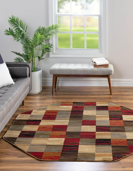 Multicolor 7' 10 x 7' 10 Barista Octagon Area Rug 100% Polypropylene Abstract Modern Geometric Carpet for Living Room Dining Office Dorm Room Decor for Sale at Rug Engine