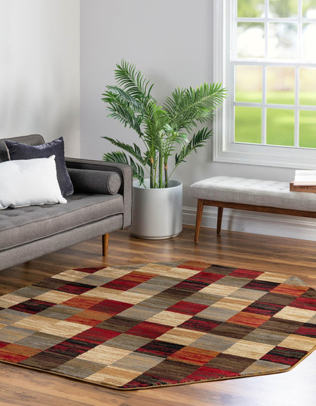 Multicolor 6' 1 x 6' 1 Barista Octagon Area Rug 100% Polypropylene Abstract Modern Geometric Carpet for Living Room Dining Office Dorm Room Decor for Sale at Rug Engine