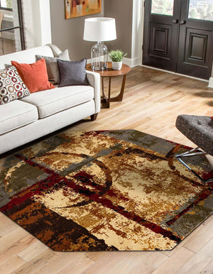 Multicolor 7' 1 x 7' 1 Barista Octagon Area Rug 100% Polypropylene Abstract Modern Geometric Carpet for Living Room Dining Office Dorm Room Decor for Sale at Rug Engine